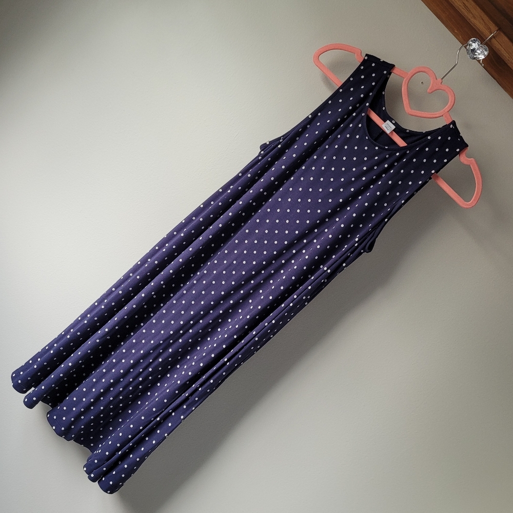 OLD NAVY Navy Blue With White Polka Dots Swing Dress Women's Size Large - Picture 2 of 9
